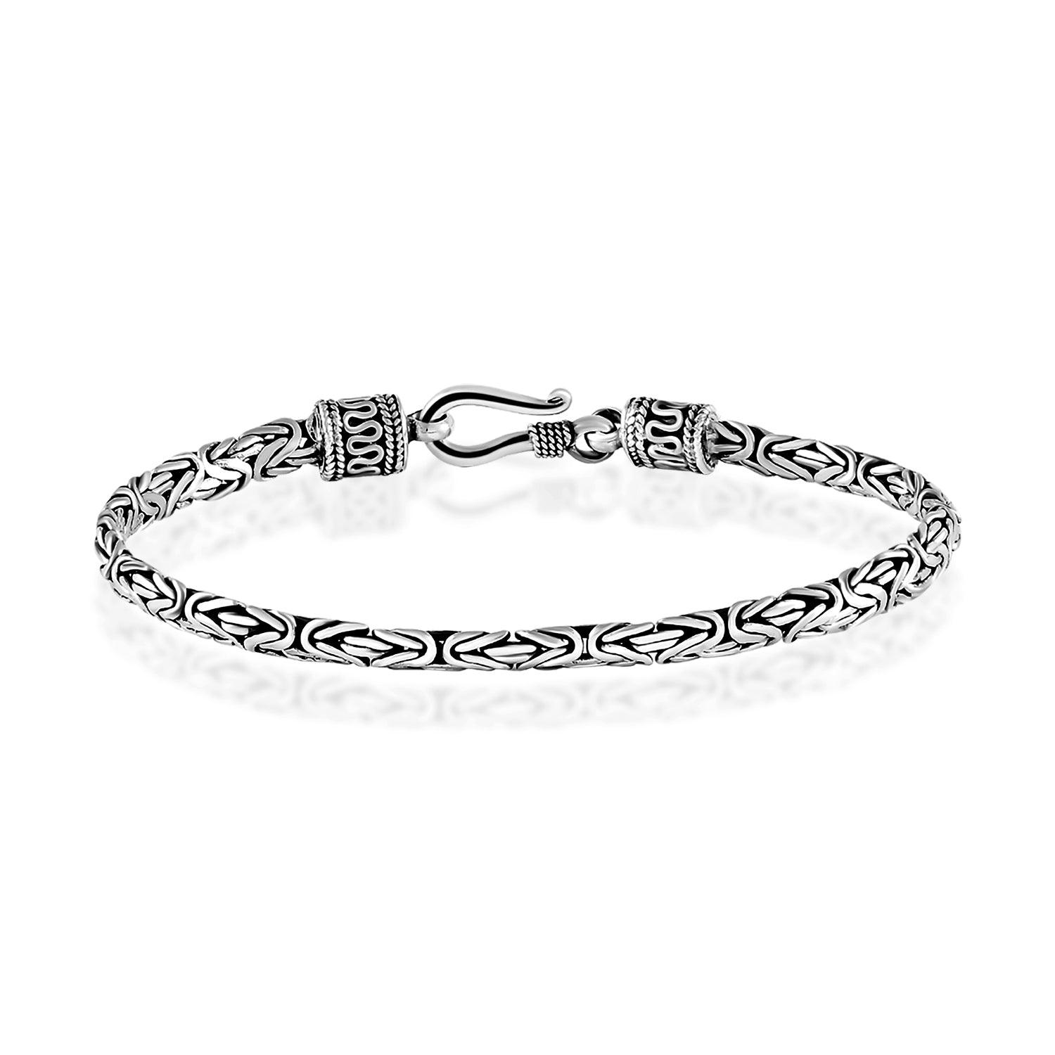 Bali Handmade 3 mm Solid 925 Sterling Silver Oxidized Byzantine Bracelet 7", 7.5", 8" - Inspiring Jewellery