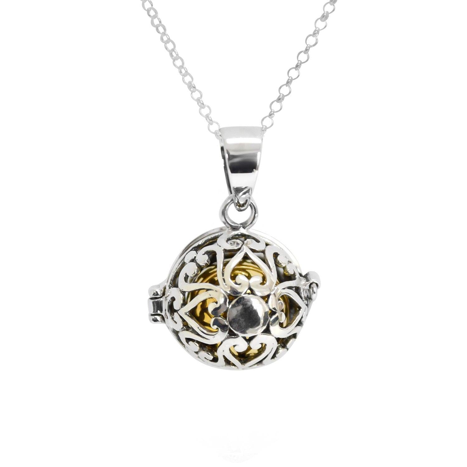 Bola Necklace Pendant in 925 Sterling Silver with Chain, Handmade Harmony Ball, Angel Caller - 2.5 Cm - Inspiring Jewellery