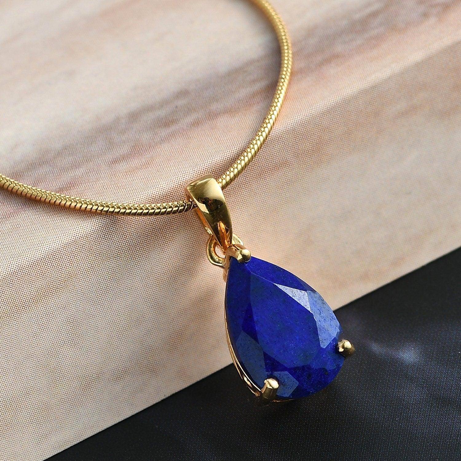 Lapis Lazuli Pendant, Lapis Teardrop Solitaire Pendant, September Birthstone Necklace, 925 Sterling Silver, Lapis Gold Necklace, Gift - Inspiring Jewellery