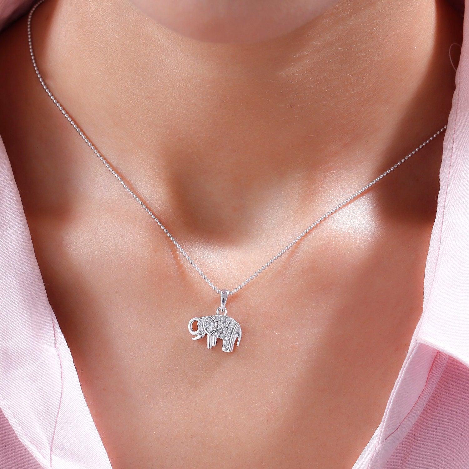 Elephant Pendant, Goodluck Charm Pendant in Platinum Plated 925 Sterling Silver, Meaningful Jewellery , - Inspiring Jewellery