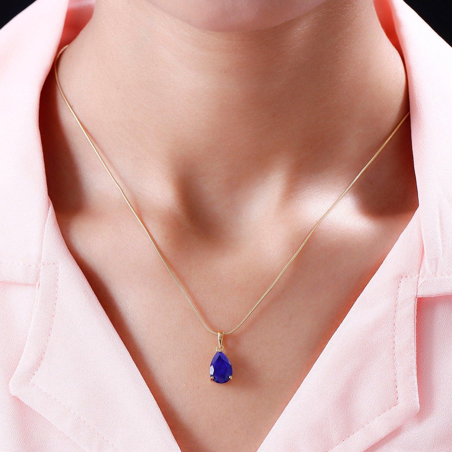 Lapis Lazuli Pendant, Lapis Teardrop Solitaire Pendant, September Birthstone Necklace, 925 Sterling Silver, Lapis Gold Necklace, Gift - Inspiring Jewellery