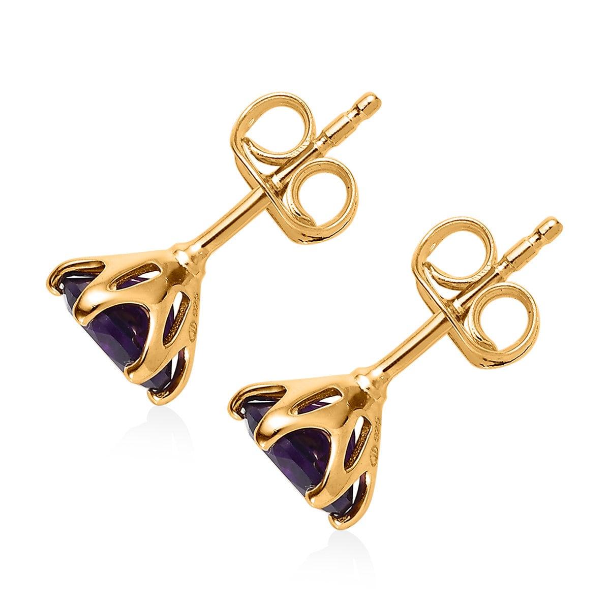 AAA Amethyst Round Studs earrings, 925 Sterling Silver, 6 Prong Stud, 18K Gold Plated, Round Studs by Inspiring Jewellery - Inspiring Jewellery